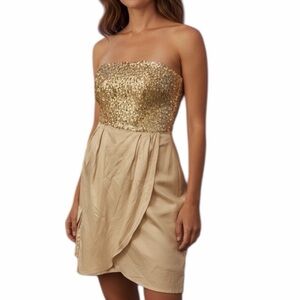 Vintage SCHUMACHER Gold Strapless Sequined Party Cocktail Prom Dress VGC Size M